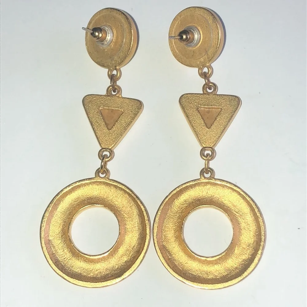 Vintage Satin Soft Matte Gold Tone Retro Classic Pierced Earrings - Picture 6 of 6